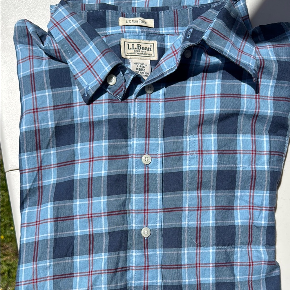 Men's Large L.L. Bean U.S. Navy Tartan Button Down Shirt